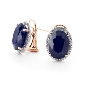 14K. SOLID GOLD FRENCH CLIPS EARRING WITH DIAMONDS & SAPPHIRES (Rose Gold)